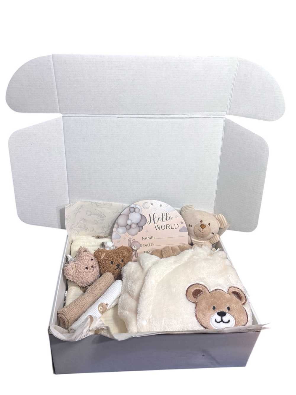 Neutral Teddy Bear Baby Gift Box Set | Newborn Baby Shower Gift Box
